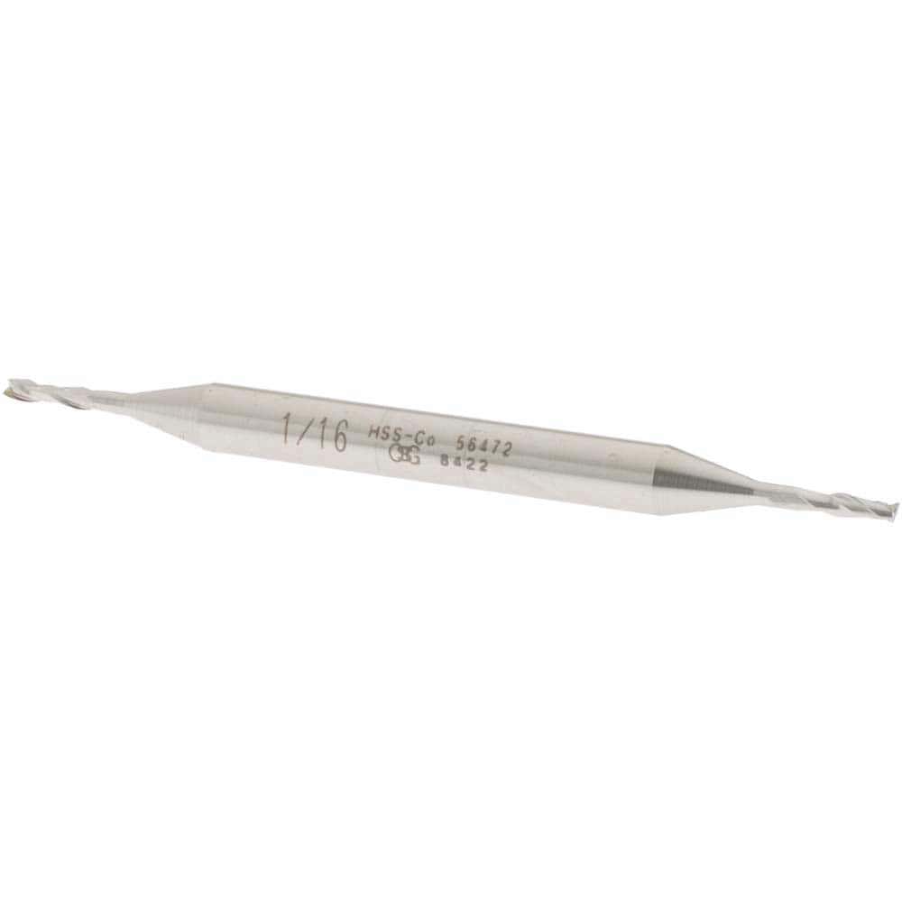 Square End Mill: 1/16'' Dia, 7/32'' LOC, 3/16'' Shank Dia, 2-1/2'' OAL, 2 Flutes, Cobalt