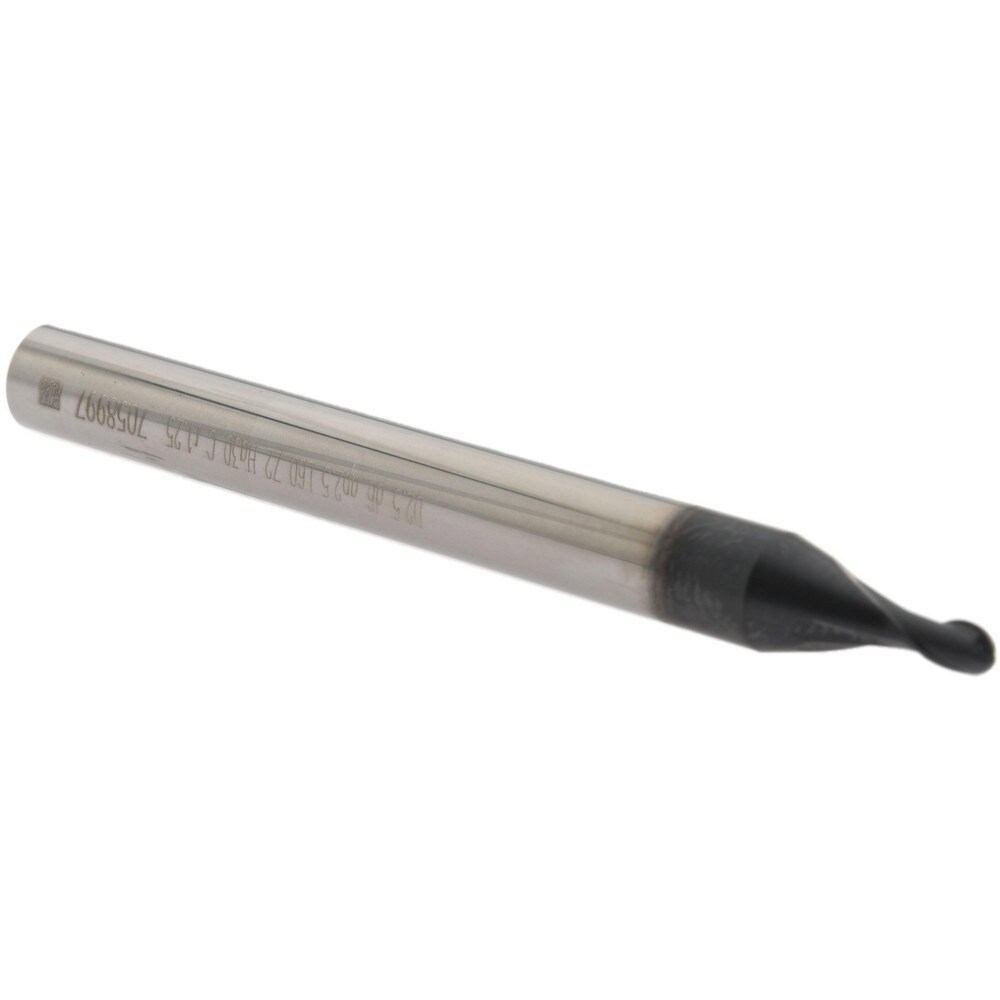 Ball End Mill: 2.50 mm Dia, 2.50 mm LOC, 2 Flute, Solid Carbide