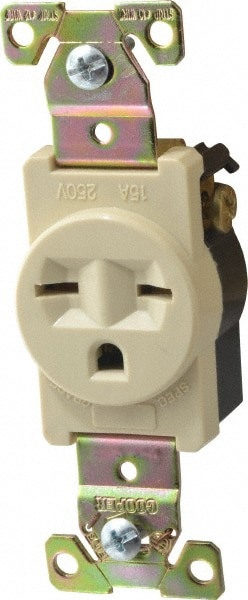 Straight Blade Single Receptacle: NEMA 6-15R, 15 Amps, Self-Grounding
