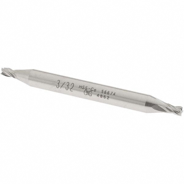 Square End Mill: 3/32'' Dia, 9/64'' LOC, 3/16'' Shank Dia, 2'' OAL, 4 Flutes, Cobalt
