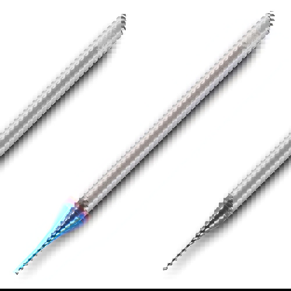 Corner Radius End Mill: 2 mm Dia, 3 mm LOC, 0.5 mm Radius, 2 Flutes, Solid Carbide