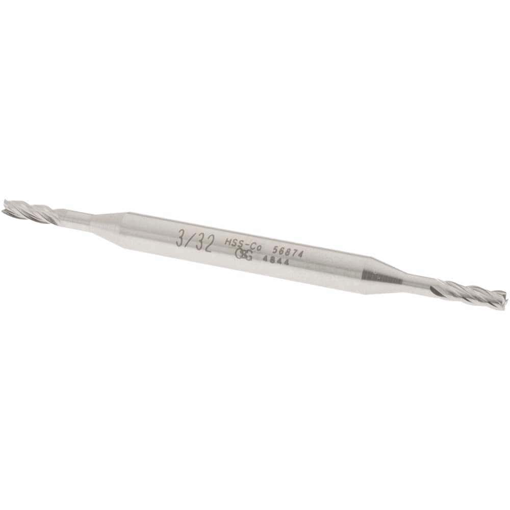 Square End Mill: 3/32'' Dia, 9/32'' LOC, 3/16'' Shank Dia, 2-5/8'' OAL, 4 Flutes, Cobalt