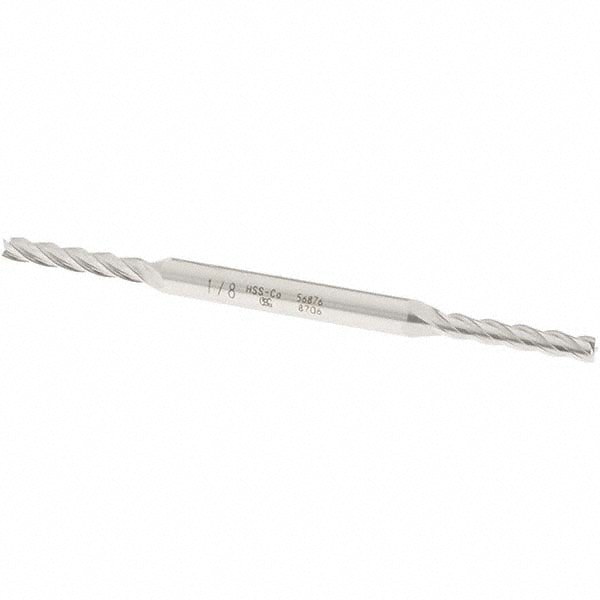 Square End Mill: 1/8'' Dia, 3/4'' LOC, 3/16'' Shank Dia, 3-1/8'' OAL, 4 Flutes, Cobalt