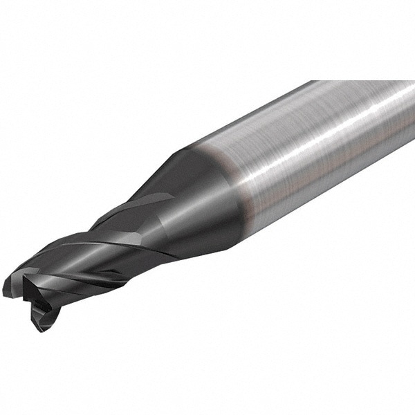Corner Radius End Mill: 7.7 mm Dia, 9 mm LOC, 0.2 mm Radius, 3 Flutes, Solid Carbide