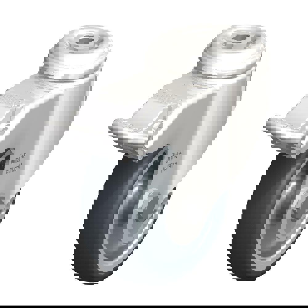 Standard Casters; Mount: Hollow Kingpin ; Caster Type: Swivel w/Brake ; Brake Type: Total-Lock Brake ; Bearing Type: Plain Bore ; Style: Plain Bore ; Wheel Diameter (Inch): 3-1/8