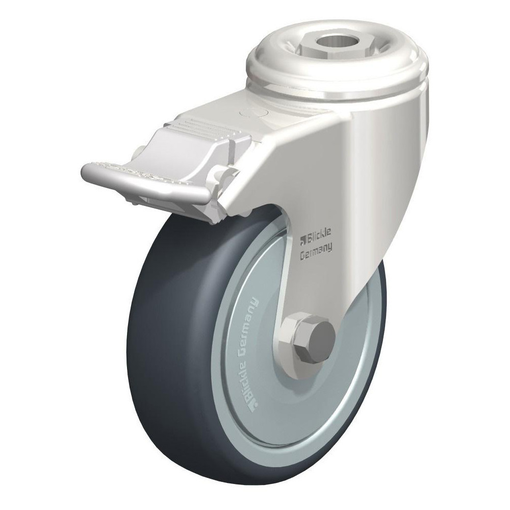 Standard Casters; Mount: Hollow Kingpin ; Caster Type: Swivel w/Brake ; Brake Type: Total-Lock Brake ; Bearing Type: Precision Ball ; Style: Single Ball ; Wheel Diameter (Inch): 4