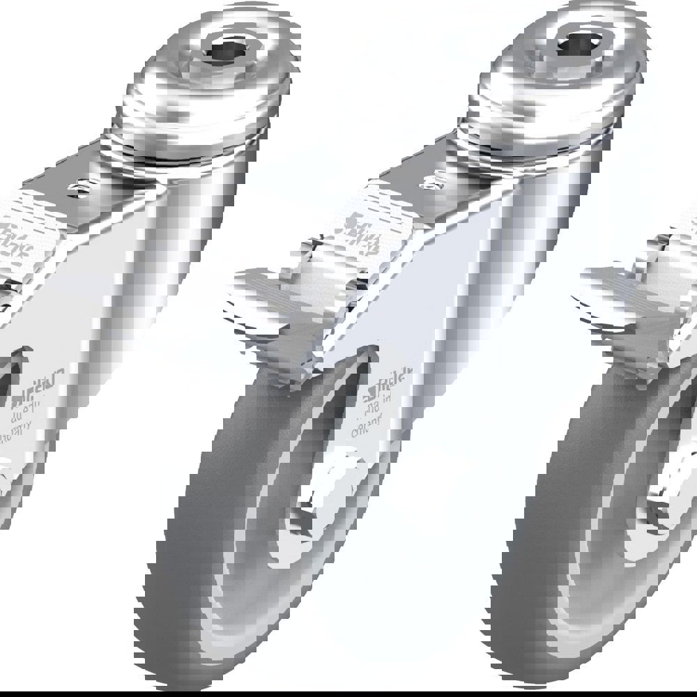 Standard Casters; Mount: Hollow Kingpin ; Caster Type: Swivel w/Brake ; Brake Type: Total-Lock Brake ; Bearing Type: Plain Bore ; Style: Plain Bore ; Wheel Diameter (Inch): 3-1/8