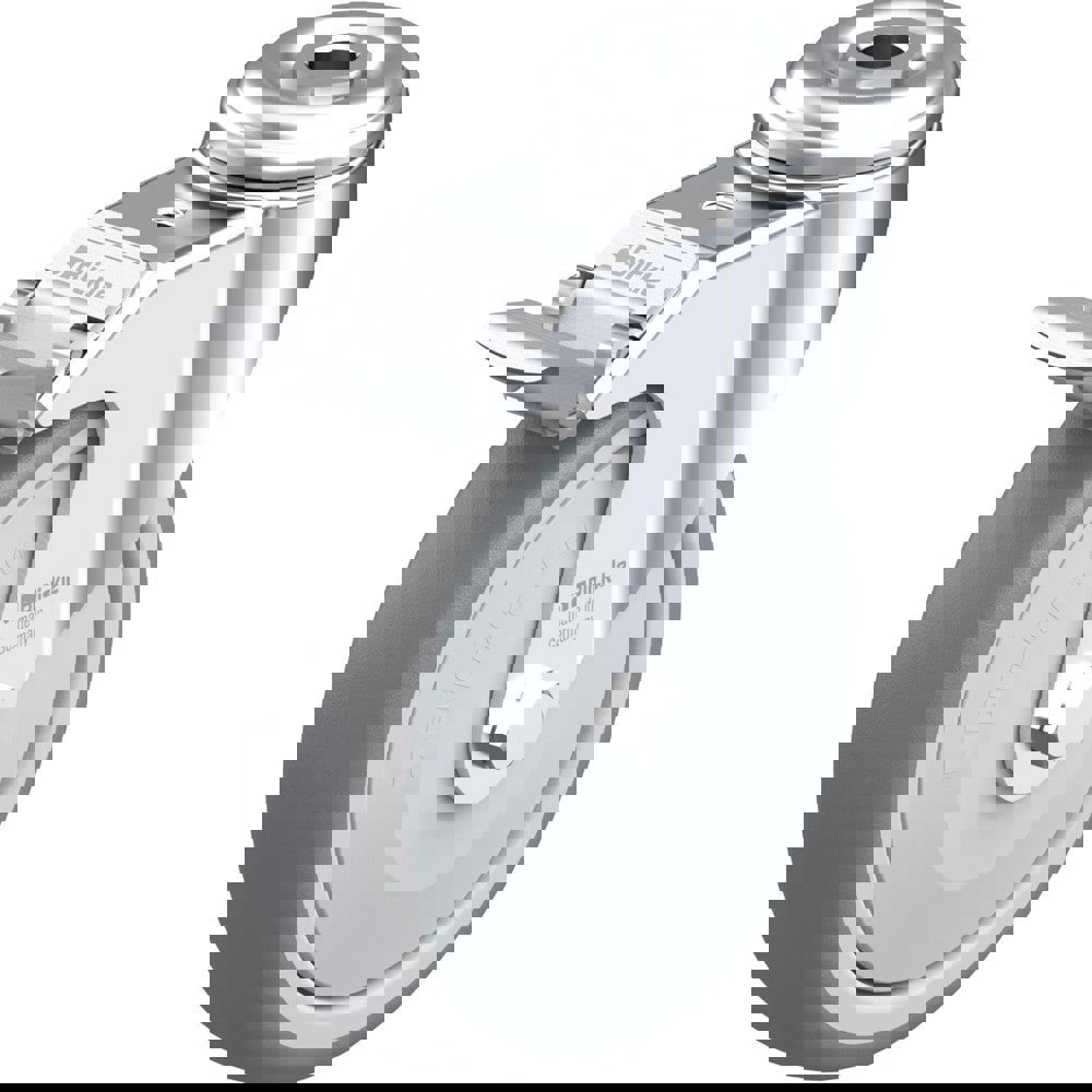 Standard Casters; Mount: Hollow Kingpin ; Caster Type: Swivel w/Brake ; Brake Type: Total-Lock Brake ; Bearing Type: Precision Ball ; Style: Single Ball ; Wheel Diameter (Inch): 5