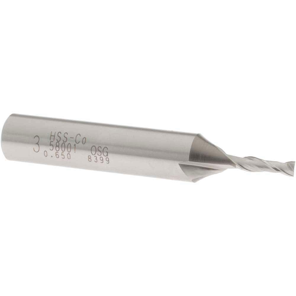 Square End Mill: 0.1181'' Dia, 3/8'' LOC, 3/8'' Shank Dia, 2-5/16'' OAL, 2 Flutes, Cobalt