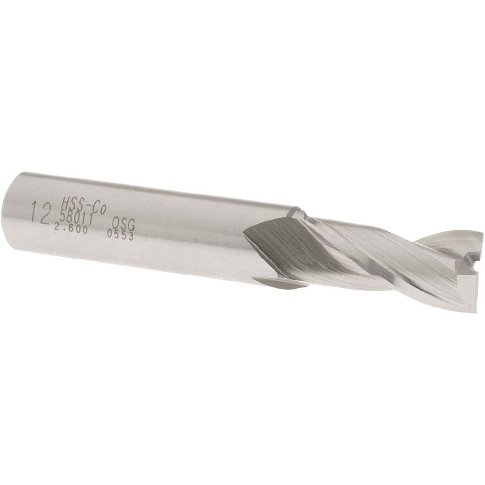 Square End Mill: 0.4724'' Dia, 1'' LOC, 1/2'' Shank Dia, 3'' OAL, 2 Flutes, Cobalt