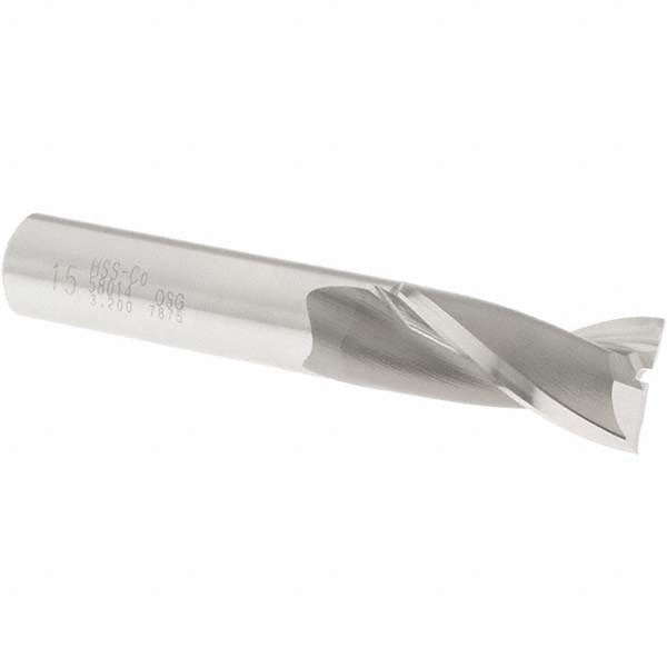 Square End Mill: 0.5906'' Dia, 1-1/8'' LOC, 1/2'' Shank Dia, 3-1/8'' OAL, 2 Flutes, Cobalt