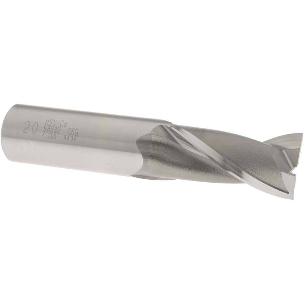 Square End Mill: 0.7874'' Dia, 1-1/2'' LOC, 3/4'' Shank Dia, 3-3/4'' OAL, 2 Flutes, Cobalt