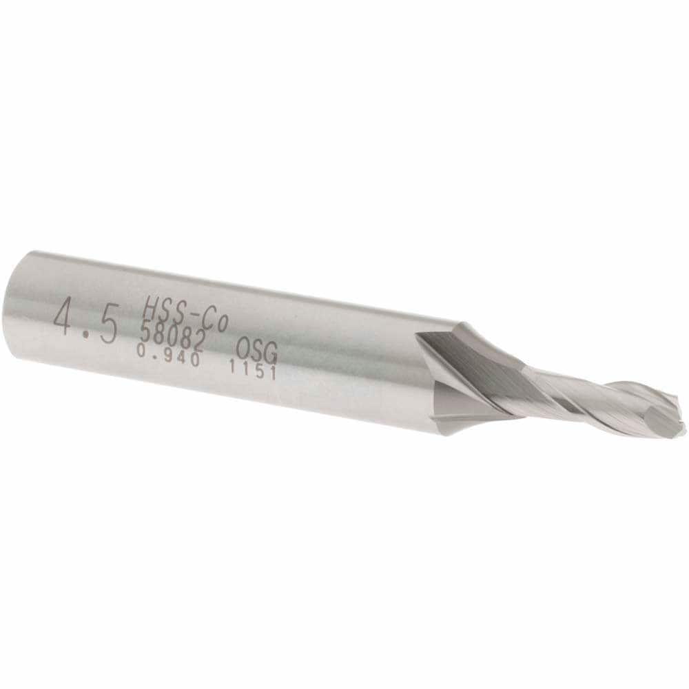 Square End Mill: 0.1772'' Dia, 7/16'' LOC, 3/8'' Shank Dia, 2-5/16'' OAL, 2 Flutes, Cobalt