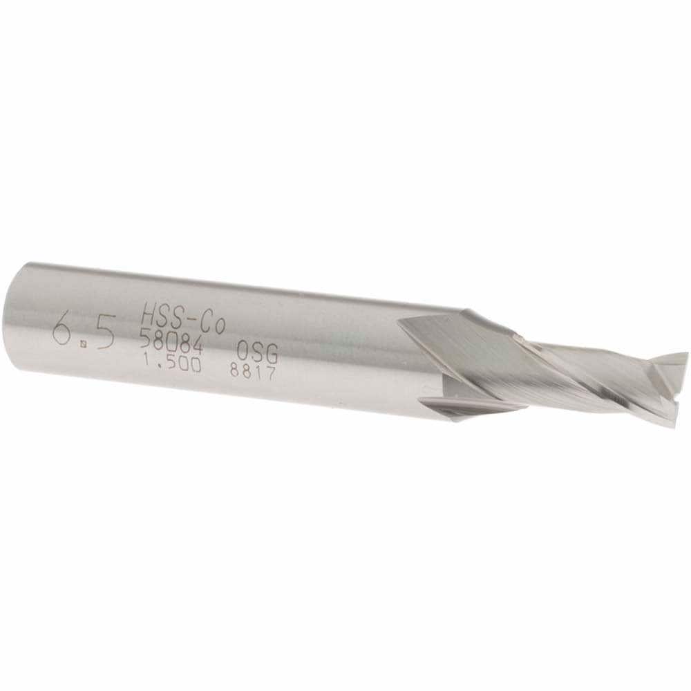 Square End Mill: 0.2559'' Dia, 1/2'' LOC, 3/8'' Shank Dia, 2-5/16'' OAL, 2 Flutes, Cobalt