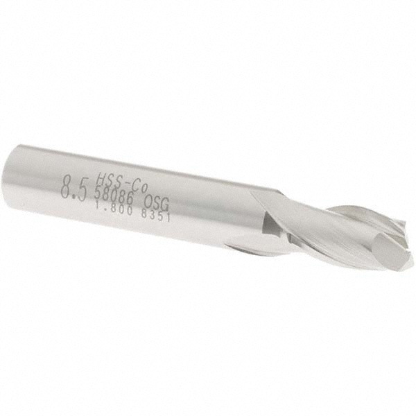 Square End Mill: 0.3346'' Dia, 9/16'' LOC, 3/8'' Shank Dia, 2-5/16'' OAL, 2 Flutes, Cobalt