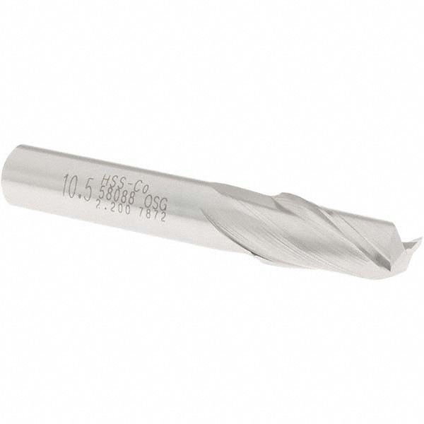 Square End Mill: 0.4134'' Dia, 13/16'' LOC, 3/8'' Shank Dia, 2-1/2'' OAL, 2 Flutes, Cobalt