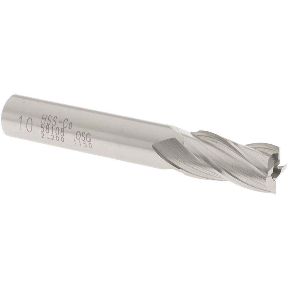Square End Mill: 0.3937'' Dia, 3/4'' LOC, 3/8'' Shank Dia, 2-1/2'' OAL, 4 Flutes, Cobalt