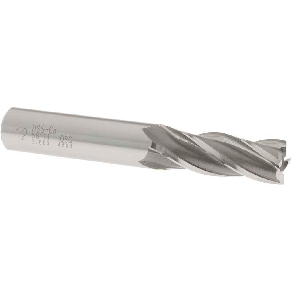 Square End Mill: 0.4724'' Dia, 1-1/4'' LOC, 1/2'' Shank Dia, 3-1/4'' OAL, 4 Flutes, Cobalt