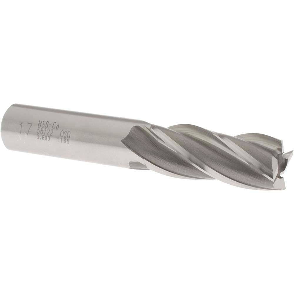 Square End Mill: 0.6693'' Dia, 1-5/8'' LOC, 5/8'' Shank Dia, 3-3/4'' OAL, 4 Flutes, Cobalt
