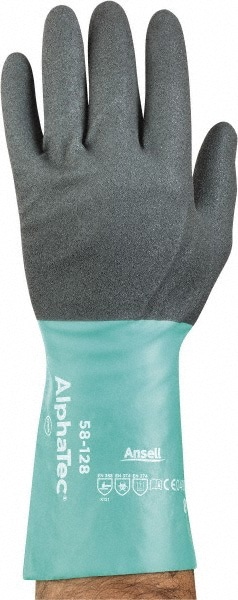 Series 58-128 Chemical Resistant Gloves: 7 mil Thick, Nitrile-Coated, Nitrile, Supported General Purpose Chemical-Resistant
