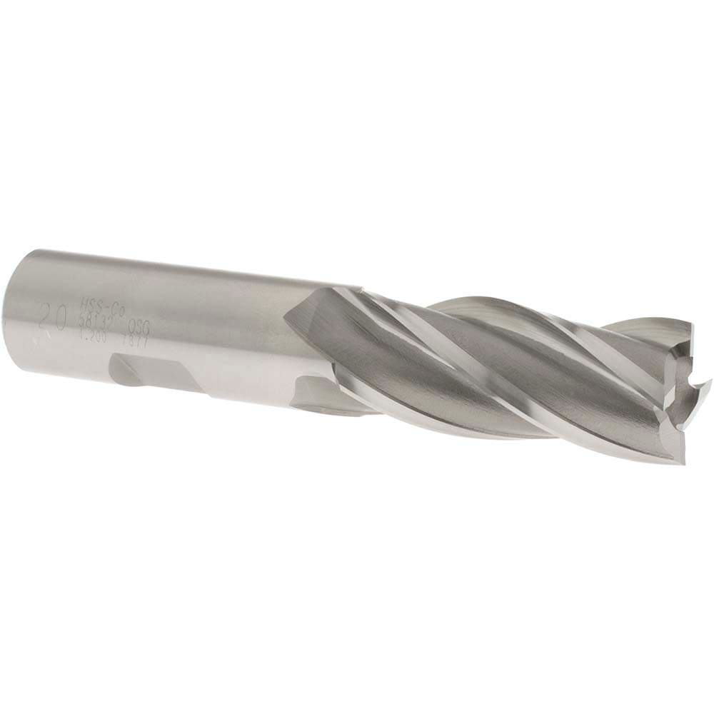 Square End Mill: 0.7874'' Dia, 1-7/8'' LOC, 3/4'' Shank Dia, 4-1/8'' OAL, 4 Flutes, Cobalt