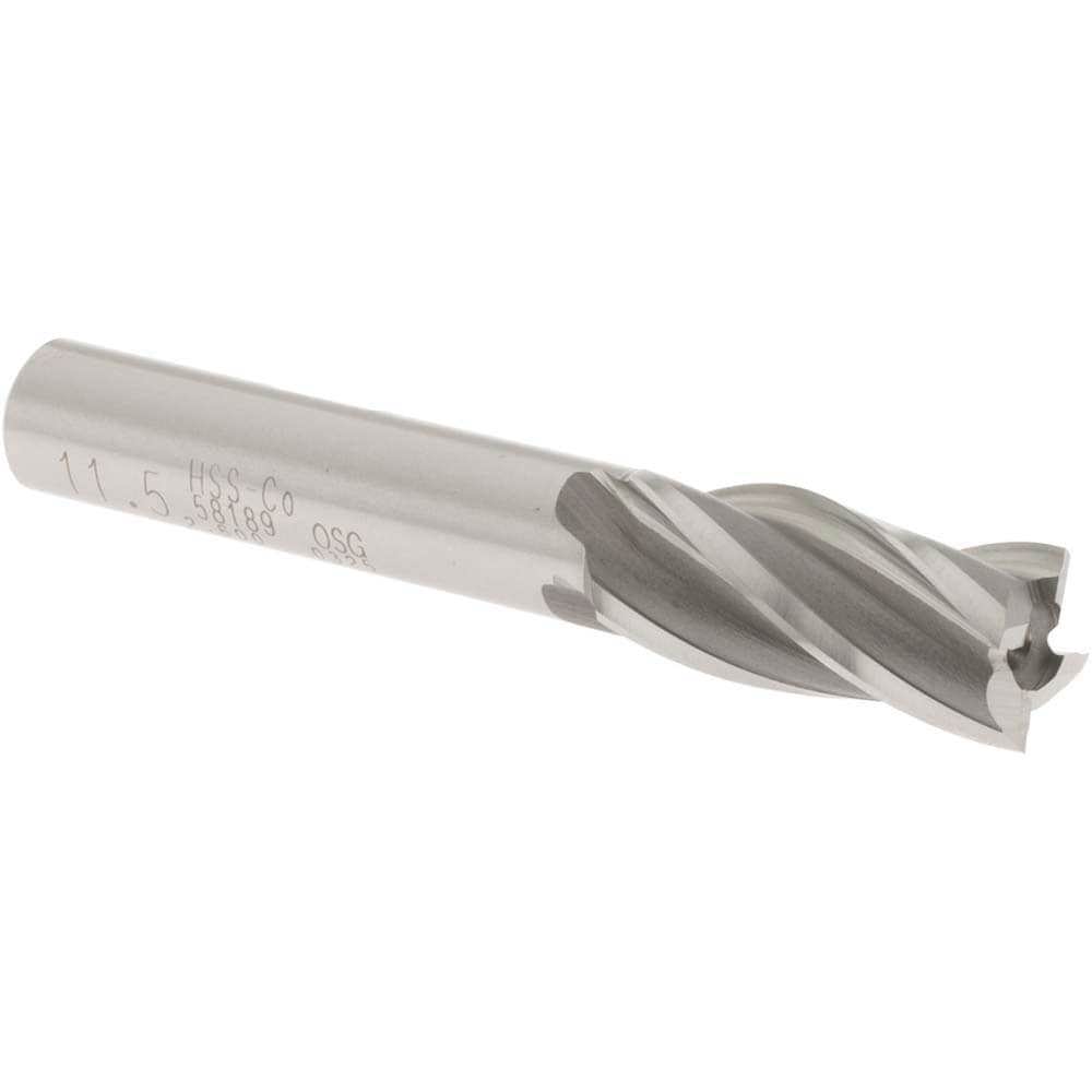 Square End Mill: 0.4528'' Dia, 1'' LOC, 3/8'' Shank Dia, 2-11/16'' OAL, 4 Flutes, Cobalt
