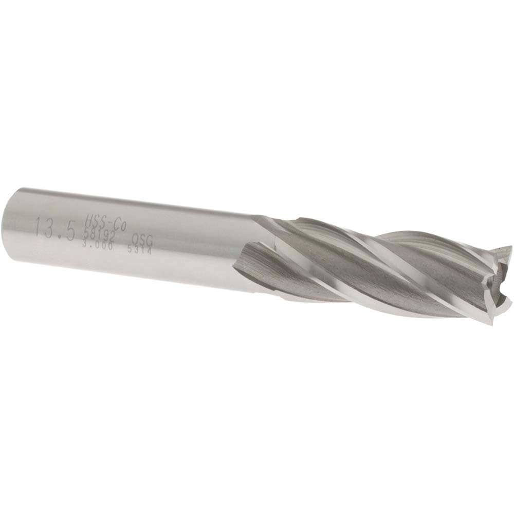 Square End Mill: 0.5315'' Dia, 1-3/8'' LOC, 1/2'' Shank Dia, 3-3/8'' OAL, 4 Flutes, Cobalt