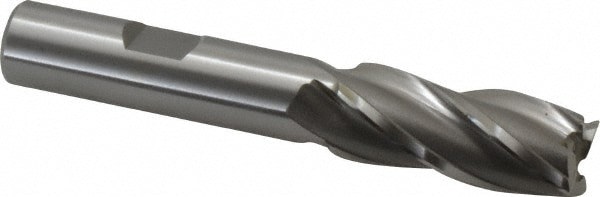 Square End Mill: 0.5709'' Dia, 1-3/8'' LOC, 1/2'' Shank Dia, 3-3/8'' OAL, 4 Flutes, Cobalt