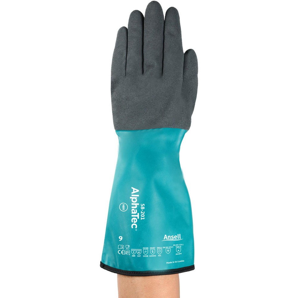 Series 58-201 Chemical Resistant Gloves: Size Medium, 80 Thick, Nitrile, Acrylic Lined Nitrile Dipped, Supported,