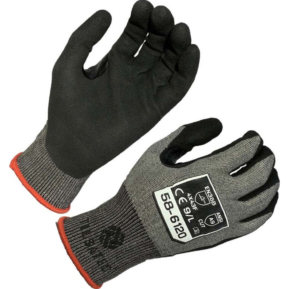 Cut-Resistant Gloves: Size Medium, ANSI Cut A9, ANSI Puncture 3, Micro-Foam Nitrile, Series 58-6120