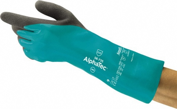 Series 58-735 Chemical Resistant Gloves: Small, 39 mil Thick, Nitrile-Coated, Nitrile, Supported