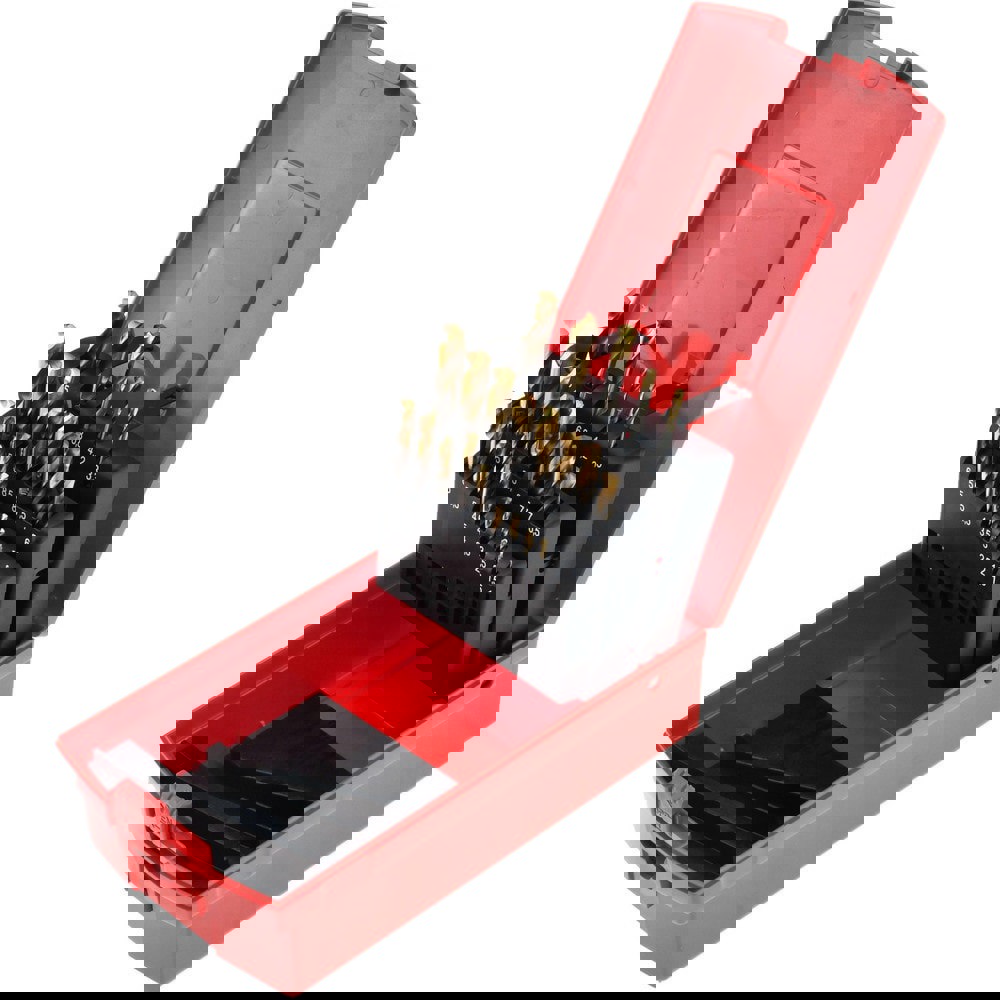 Drill Bit Set: Screw Machine Length Drill Bits, 24 Pc, 135 °, High Speed Steel