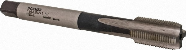 Straight Flute Tap: M12x1 Metric Fine, 4 Flute, Bottoming Chamfer, 6H Class of Fit, Cobalt, Bright/Uncoated Finish