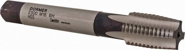 Straight Flute Tap: M16x2 Metric Coarse, 4 Flute, Taper Chamfer, 6H Class of Fit, HSS, Bright/Uncoated Finish