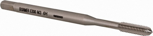 Straight Flute Tap: M3x0.5 Metric Coarse, 3 Flute, Bottoming Chamfer, 6H Class of Fit, Cobalt, Bright/Uncoated Finish