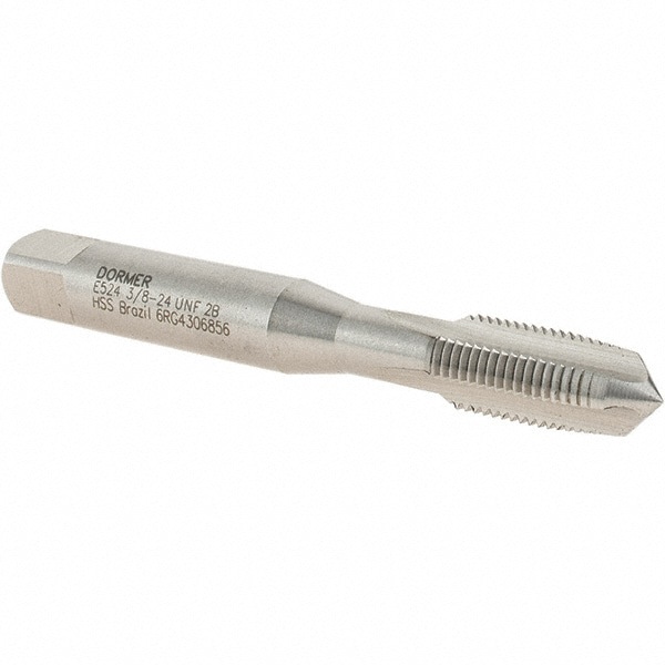 Straight Flute Tap: 3/8-24 UNF, 3 Flute, Taper Chamfer, 2B Class of Fit, HSS, Bright/Uncoated Finish