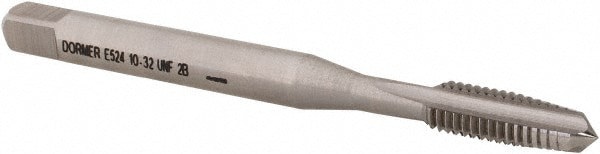 Straight Flute Tap: #10-32 UNF, 3 Flute, Taper Chamfer, 2B Class of Fit, HSS, Bright/Uncoated Finish