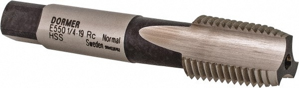 British Standard Pipe Tap: 1/4-19 BSPT, Bottoming Chamfer, 3 Flutes