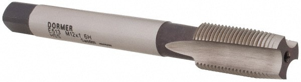 Straight Flute Tap: M12x1 Metric Fine, 3 Flute, Taper Chamfer, 6H Class of Fit, HSS, Bright/Uncoated Finish
