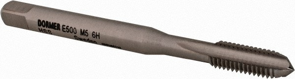 Straight Flute Tap: M5x0.8 Metric Coarse, 3 Flute, Bottoming Chamfer, 6H Class of Fit, HSS, Bright/Uncoated Finish