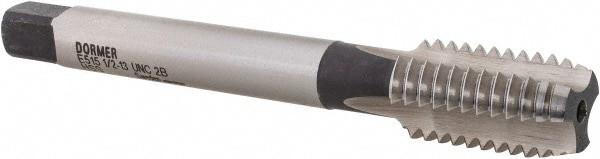 Straight Flute Tap: 1/2-13 UNC, 3 Flute, Bottoming Chamfer, 2B Class of Fit, HSS, Bright/Uncoated Finish