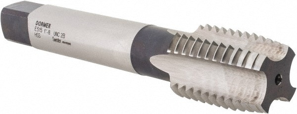 Straight Flute Tap: 1-8 UNC, 4 Flute, Plug Chamfer, 2B Class of Fit, HSS, Bright/Uncoated Finish