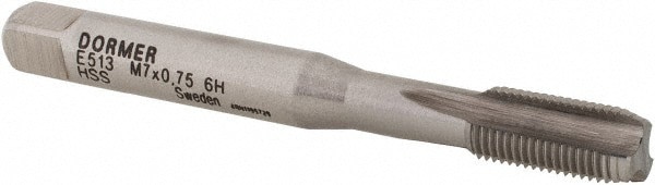 Straight Flute Tap: M7x0.75 Metric Fine, 3 Flute, Bottoming Chamfer, 6H Class of Fit, HSS, Bright/Uncoated Finish