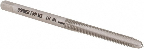 Straight Flute Tap: M3x0.5 Metric Coarse, 3 Flute, Plug Chamfer, 6H Class of Fit, HSS, Bright/Uncoated Finish