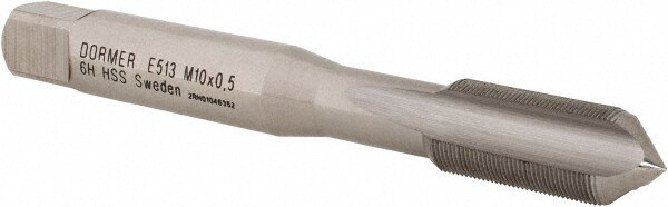 Straight Flute Tap: M10x0.5 Metric Fine, 3 Flute, Bottoming Chamfer, 6H Class of Fit, HSS, Bright/Uncoated Finish