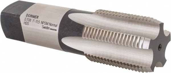 Standard Pipe Tap: 1 - 11-1/2, NPSM, 5 Flutes, High Speed Steel, Bright/Uncoated