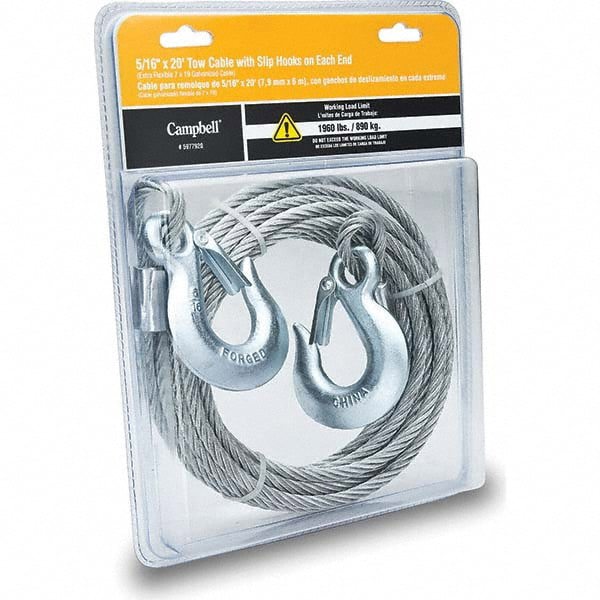 Wire Rope & Cable; Product Type: Wire Rope ; Breaking Strength (Lb.): 1960 ; Length Ft.: 20.00 ; Diameter (Inch, Fraction): 5/16 ; Strand Type: Wire Cable ; Finish: Galvanized