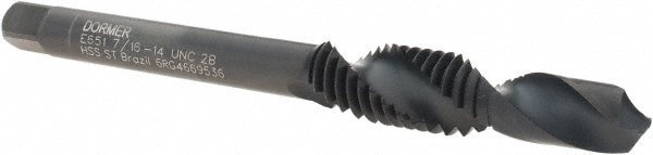Combination Drill Tap: 7/16-14, 2B, 2 Flutes, High Speed Steel