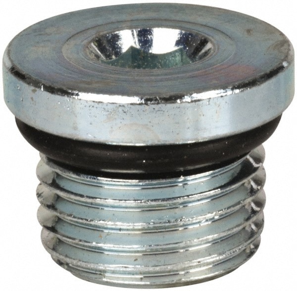 Industrial Pipe Hex Socket Plug: 1/2-20 Male Thread, Male Straight Thread O-Ring