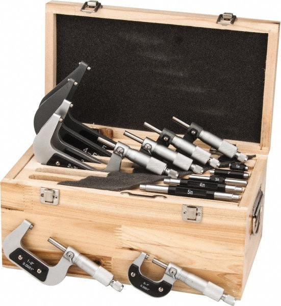 Mechanical Outside Micrometer Set: 6 Pc, 0 to 6